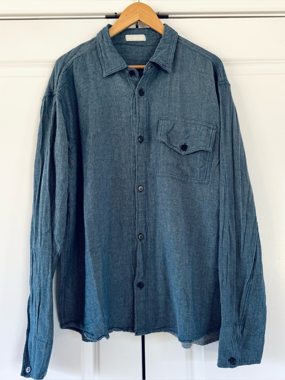 CP Shades Men’s Button Down Shirt Camp Pocket Linen Cotton Chambray USA Size L